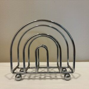 Vintage Chrome Retro Napkin Holder Arched Rainbow Ball Feet Heavy NICE